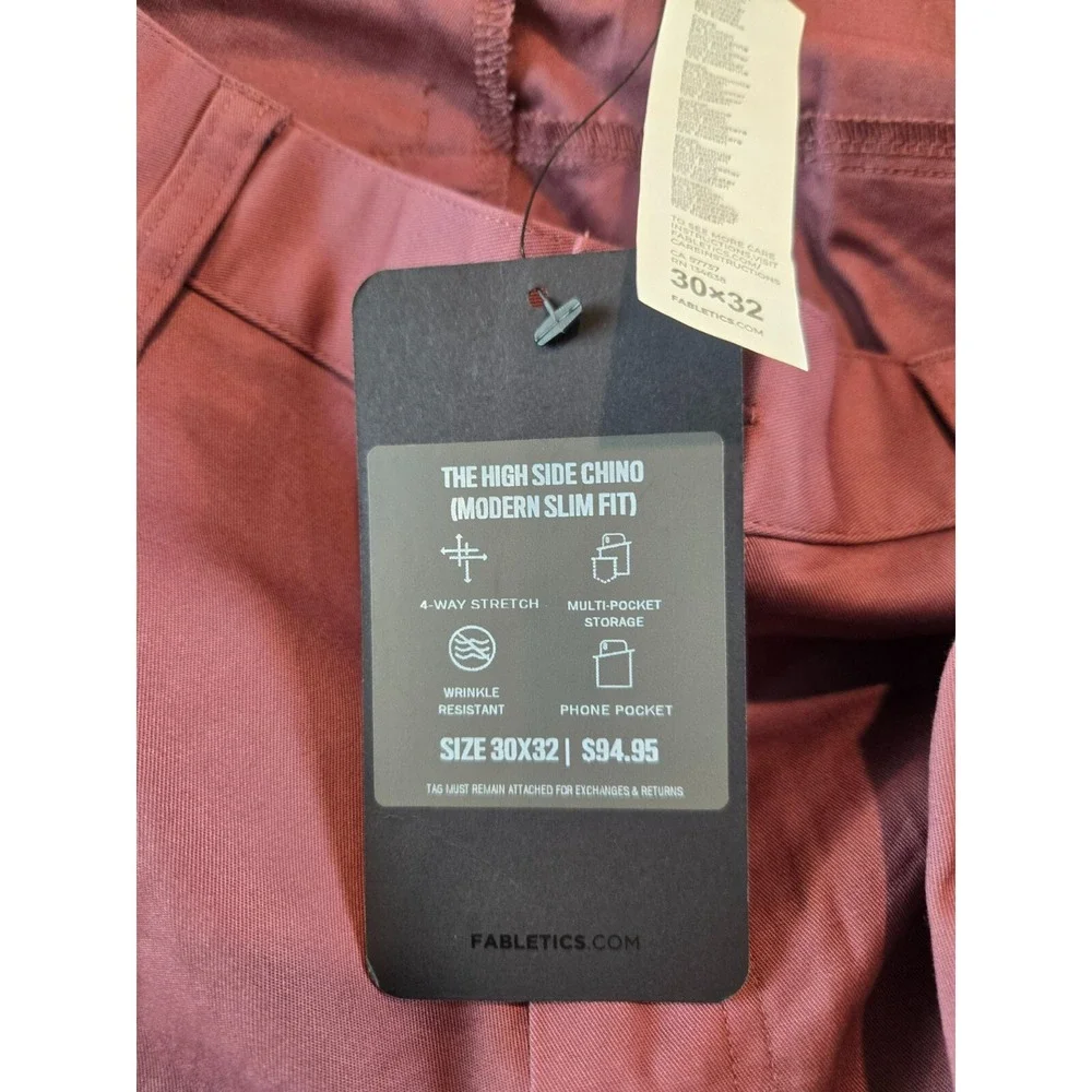 Fabletics The High‎ Side Chino Mens 30x32 Moonlight Mauve Modern Slim Pants NWT